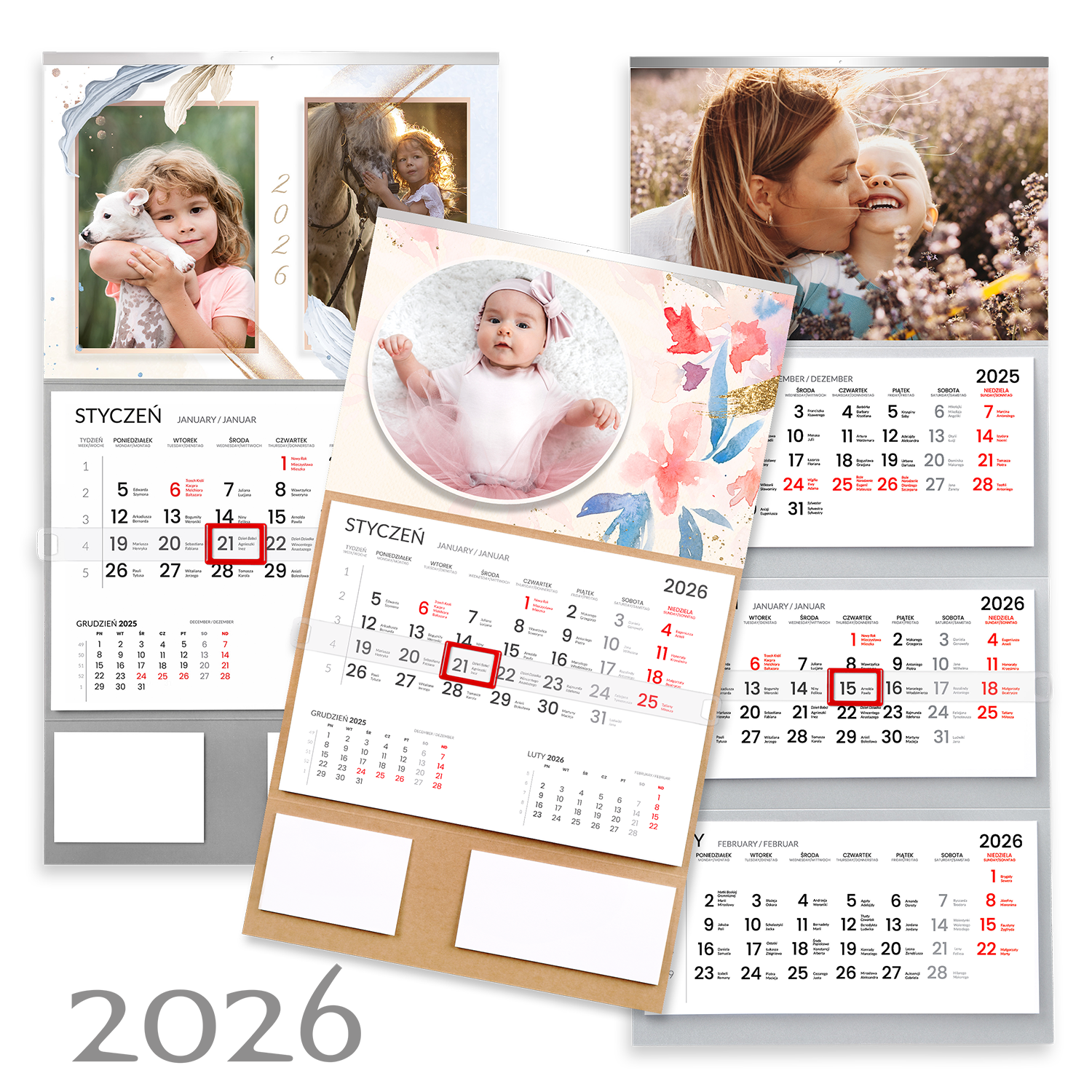 Kalendarze trójdzielne i jednodzielne ze zdjęciem